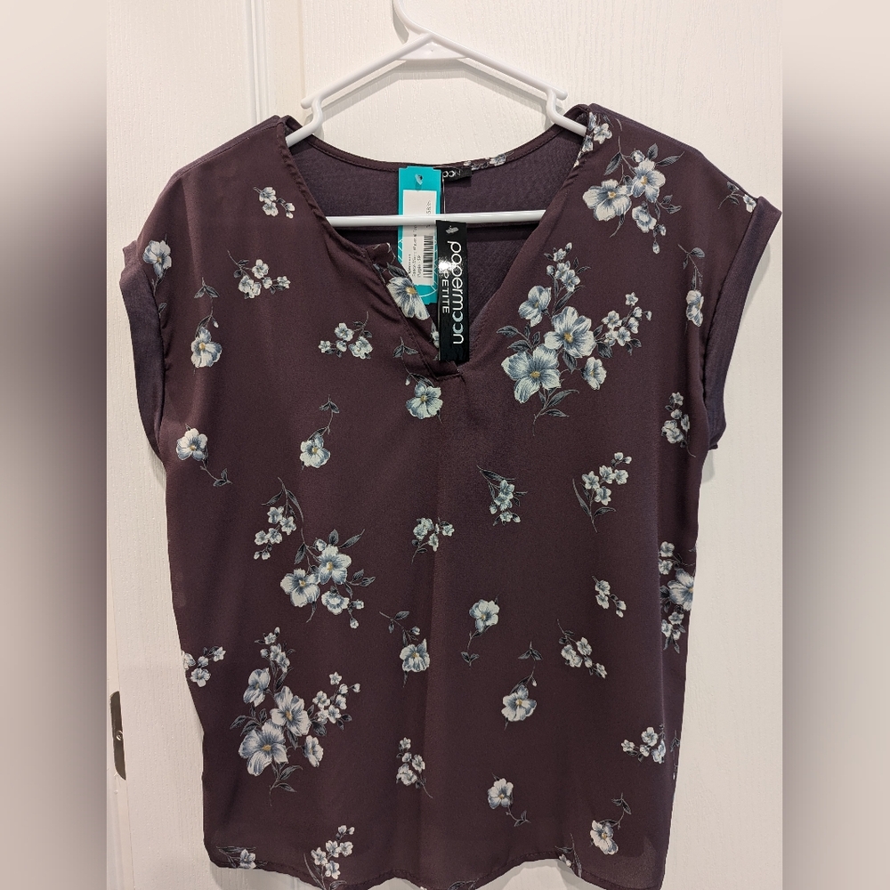 Papermoon Petite Small Purple Reece Mixed Material Top